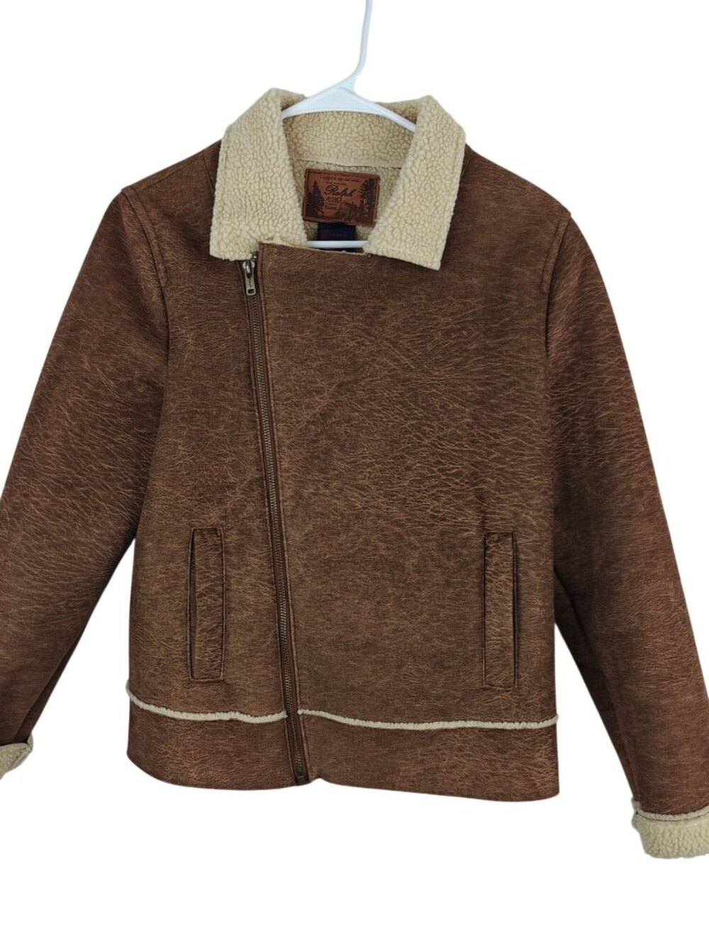 Ralph Lauren Faux Suede Sherpa-Lined Women's Jacket Size M Asymmetrical Brown